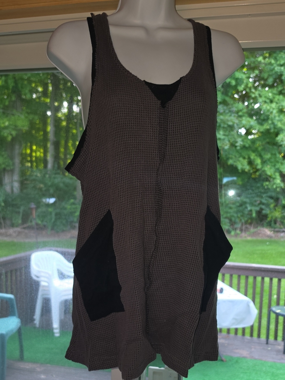 POL Waffle Tank with Black Contrast Pockets